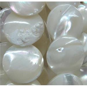white mother of pearl bead, flat round, approx 15mm dia [SHEMP36]