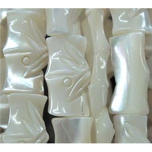 White MOP Shell Beads Bamboo Carved, approx 15x25mm [SHEMP54]