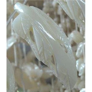 white mother of pearl bead, leaves, approx 17x60mm [SHEMP56]