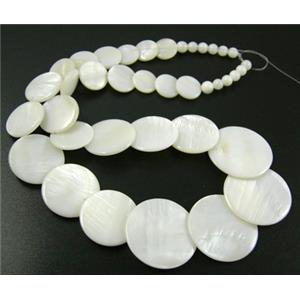 17 inches of freshwater shell necklace, white, big bead: 30mm dia, small:5.5mm dia [SHENK01C01]