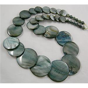 17 inches of freshwater shell necklace, grey, big bead: 30mm dia, small:5.5mm dia [SHENK01C02]
