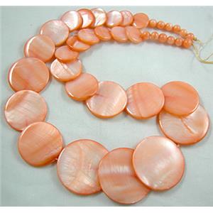 17 inches of freshwater shell necklace, pink, big bead:30mm dia, small bead:5.5mm dia [SHENK01C03]
