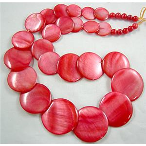 17 inches of freshwater shell necklace, red, big bead:30mm dia, small: 5.5mm dia [SHENK01C04]