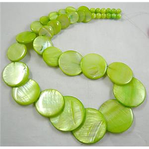 17 inches of freshwater shell necklace, olive, big beads:30mm dia, small:5.5mm dia [SHENK01C08]
