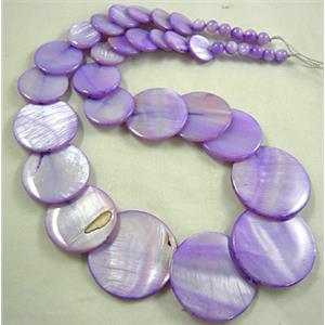 17 inches of freshwater shell necklace, lavender, big bead: 30mm dia, small:5.5mm dia [SHENK01C10]