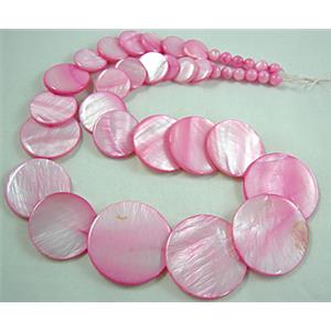 17 inches of freshwater shell necklace, hot-pink, big beads:30mm dia, small:5.5mm dia [SHENK01C13]