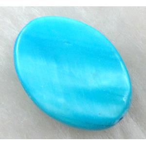 freshwater shell beads, flat-ovel, dyed, aqua, 15x20mm, 20pcs per st [SHEOV01C02]