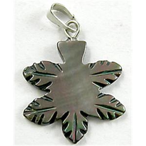Mother of Pearl pendant, carved, black, 18mm dia [HEPD03]