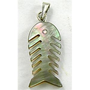Mother of Pearl pendant, carved, fish charm, 10x20mm  [HEPD04]