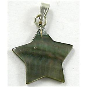 Mother of Pearl pendant, star, black, 15mm dia [HEPD08]
