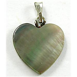 Mother of Pearl pendant, heart, black, 14mm dia [HEPD09]