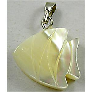 Mother of Pearl pendant, carved, goldfish, yellow, 15x16mm [HEPD14]