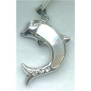 Mother of Pearl, Pendant, dolphin, white, 26x37mm [SHEPD16]