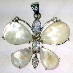Mother of Pearl, Pendant, butterfly, white, 44x40mm [SHEPD17]
