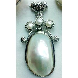 Mother of Pearl, Pendant, white, 24x32mm, 67mm length [SHEPD18]