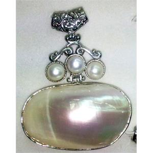 Mother of Pearl, Pendant, white, 50x30mm, 65mm length, 8mm dia [SHEPD19]