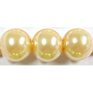Pearlized Shell Beads, round, yellow, 10mm dia, 38pcs per st [SHEPL01C04-10MM]