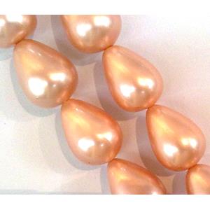 Pearlized Shell Beads, teardrop, orange, approx 12x16mm, 25pcs per st [SHEPL03C02-12X16MM]