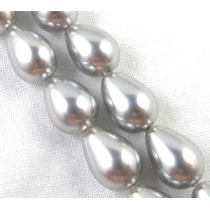 Pearlized Shell Beads, teardrop, grey, approx 8x12mm, 33pcs per st [SHEPL03C05-8X12MM]