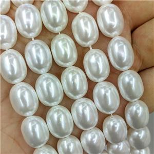 Pearlized Shell Beads, rice-shape, white, approx 11x15mm, 25pcs per st [SHEPL04C01-11X15MM]