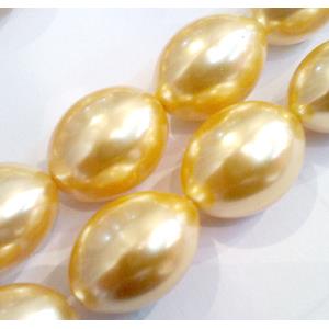 Pearlized Shell Beads, rice-shape, yellow, approx 19x25mm, 16pcs per st [SHEPL04C02-19X25MM]