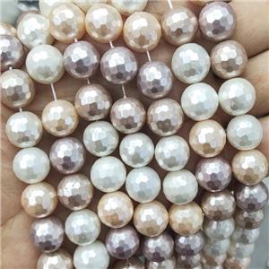 pearlized shell beads, faceted round, mixed color, 10mm dia, 40pcs per st [SHEPL06-10MM]