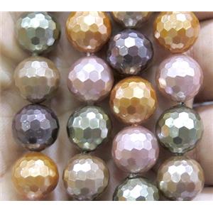 Pearlized Shell Bead, faceted round, approx 14mm dia [SHEPL29-14MM]
