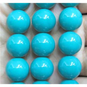 blue turq Pearlized Shell Beads, round, approx 14mm dia [SHEPL36-14MM]
