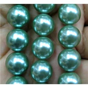 green Pearlized Shell Beads, round, approx 12mm dia [SHEPL39-12MM]