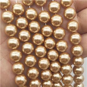brown Pearlized Shell Beads, round, approx 14mm dia [SHEPL41-14MM]