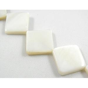 freshwater shell beads, square, corner-drilled, white, 12x12mm,28beads per st [SHEQU004-12X12]