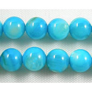 freshwater shell beads, round, dyed, aqua, 6mm dia,62bead per st [SHERD06]