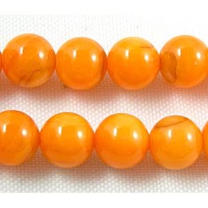 freshwater shell beads, round, dyed, orange, 6mm dia,62bead per st [SHERD07]