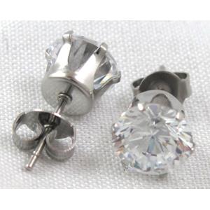 hypoallergenic Stainless Steel earring with clear cubic zirconia, 15mm length,  Cubic zirconia:8mm [SSER01C01]