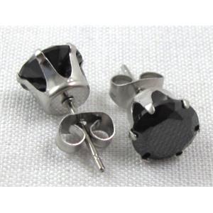 hypoallergenic Stainless steel earring with black cubic zirconia, 15mm length,  Cubic zirconia:8mm [SSER01C04]