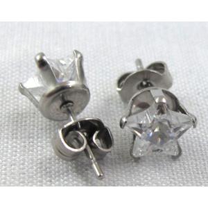 hypoallergenic Stainless steel earring with cubic zirconia, clear, 15mm length,  Cubic zirconia:7mm [SSER03]
