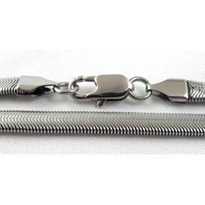 Stainless Steel herringbone Necklace, snake, platinum plated, 6mm wide, approx 53cm length [SSNK18]