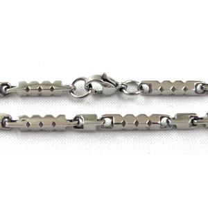platinum plated Stainless Steel Necklace, 3x3x15mm, 3x3x8mm, app19.5 inch(50cm) length [SSNK20]