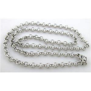 Stainless steel Necklace, platinum plated, 4mm dia, approx 17.8 inch (46cm) length [SSNK25]