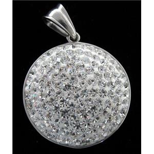 Stainless steel pendant with fimo clay pave mid-east rhinestone, 28mm dia [SSTPD57]