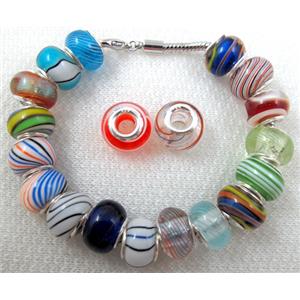 murano glass Bead, Sterling Silver Core, mix color, 14mm dia, hole:4.5mm [STS03]