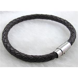 deep coffee Leather Cord Bracelets with Magnetic Clasp, 6mm dia, 8 inch length [WIRELT017]