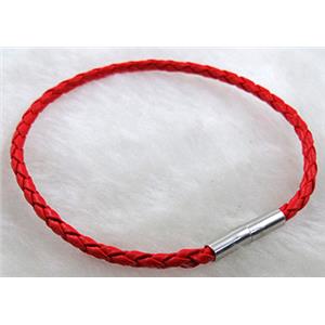 Red Leather Bracelets, magnetic clasp, 3mm dia,8 inch length [WIRELT018]