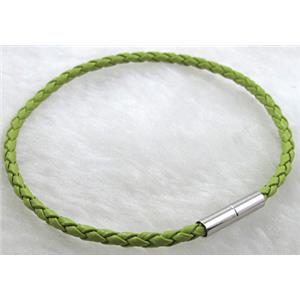 PU Leather Cord Bracelets, magnetic clasp, olive, 3mm dia, 8 inch length [WIRELT019]