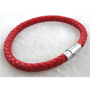 red Leather Bracelet, magnetic clasp, 6mm dia,8 inch length [WIRELT039]