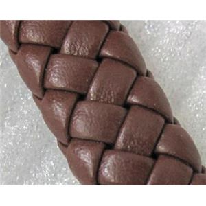 PU leather Cord, coffee, braided, approx 10mm wide [WIRELT046]