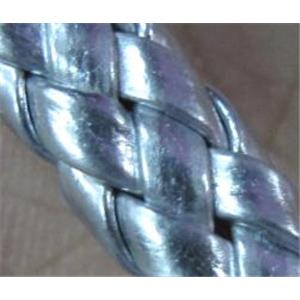 PU Leather Cord, silver, braided, approx 10mm wide [WIRELT048]