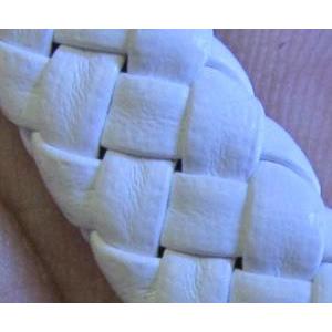 PU leather Cord, white, braided, approx 10mm wide [WIRELT049]