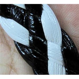 PU leather Cord, braided, white and black, approx 14mm wide [WIRELT071]