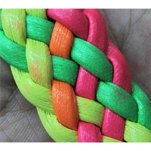 PU leather Cord, braided, mixed color, approx 20mm wide [WIRELT072]